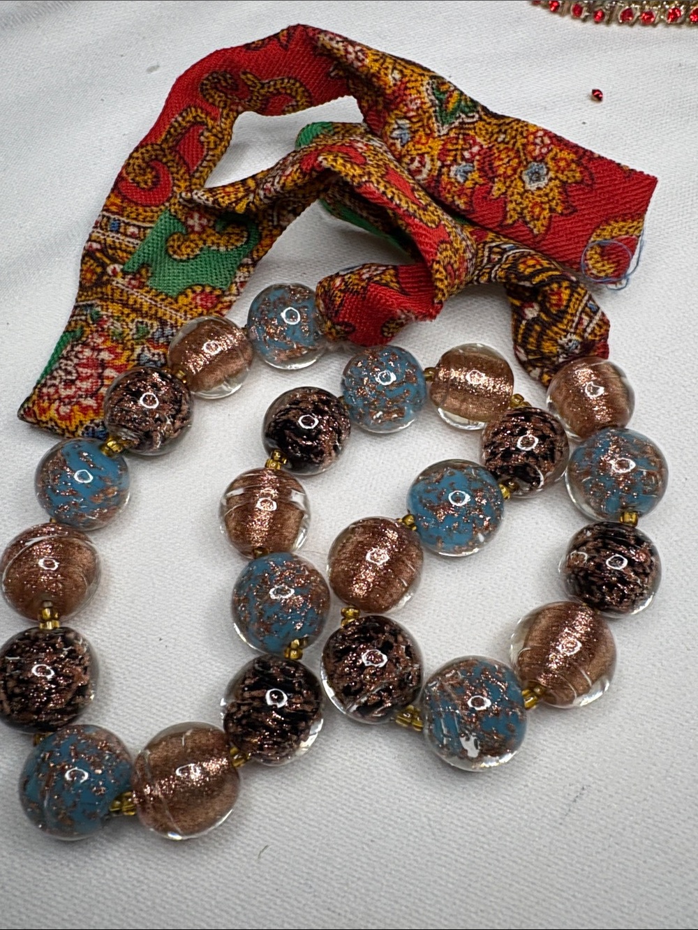 Vintage Murano Vinitian Art Glass beaded Necklace featuring Blue & Copper accent